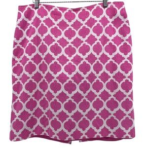 Talbots Pink White Quatrefoil Geometric Pique Pencil Skirt Size 18 Cotton Lined